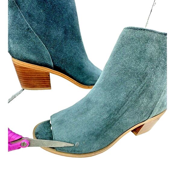 Sole Society So Tabbie Peep Toe Bootie Womens 8 Mediterranean Cow Suede Zip Heel - Picture 3 of 10